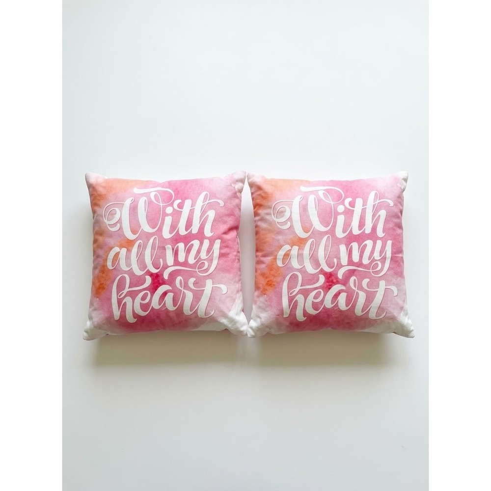 Pier 1 Imports With All My Heart Watercolor Pillow Shams 15x15 Pink Set of Two